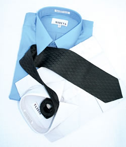 Dicapri Collection black silk tie and Modena dress shirts<BR><strong>J. David
