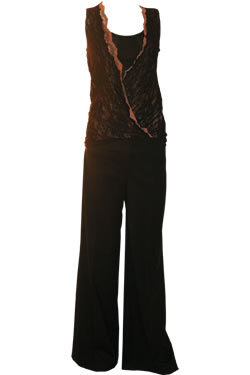 Trina Turk black slacks<BR>Michael Stars top<BR>Only Hearts lace top<BR><B>Just Us Girls, 259-7157</B>