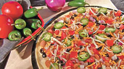 Everyone loves a "hottie!" The Fresh Jalapeno Burn features an olive oil glaze with crushed red pepper, mozzarella, cheddar/provolone, fresh jalapenos, hot-n-spicy sausage (or smoked chicken or seasoned beef), roma tomatoes, black olives, r