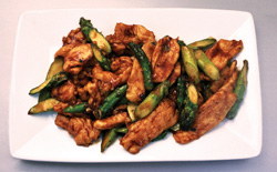 Have you tried the tempting <b>Chicken with Asparagus</b>? Tender slices of marinated chicken breast are quickly stir-fried with fresh asparagus in a Cantonese-style fermented black bean sauce. It