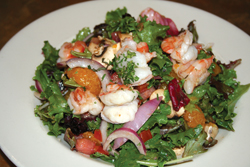 Try the <b>Miami Shrimp Salad</b>—sure to pep the palette! Mixed with baby greens, juicy mandarin oranges, tomatoes, red onion and mushrooms in a tangy ginger-citrus vinagrette. Banquet Room, dine in, take out, catering. <b>Wolf Creek Restauran