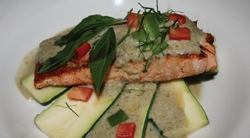 Your dining guest will be green with envy when you order the gratifyingly <b>Green Salmon</b>. The grilled salmon topped with concentrated green cury is a simple Thai dish served with steamed rice. Stop by <b>Manee House</b> on Fridays for live music