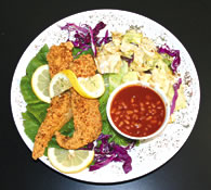 Fried Catfish, Red Pepper Cabbage and BBQ Baked Beans