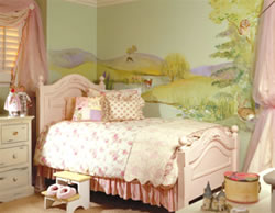 This chic pink bedroom has everything a girl could want, all the way down to the fuzzy slippers.
