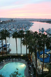 The Sheraton San Diego Hotel and Marina offers the perfect vantage point to watch the sun set over San Diego Bay.