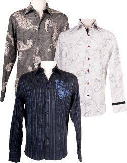 Sometimes males need a little encouragement to think outside the fashion box. "You look so good in that International Laundry shirt. I think you should take it off," should do it. $165 J.David