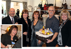 Brighton Representative Robert Dunn; Cobblestone Cottage owner Kathy Allie; winner Rose Keene and husband Ken; Store Manager Jamee Brandt [Inset] Winning Cobblestone Cottage Sales Associate Cindy Trefts