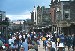 Main Street at Melody Ranch bustles with activity. Photo by Ira Gostin of Gostin Productions.