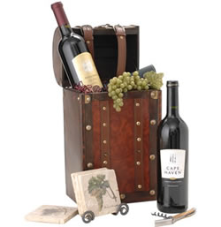 Two delicious bottles of your favorite wines, like Cape Haven Cabernet Sauvignon and Pacific Estates Petite Sirah, along with the Studio Vertu Coaster Set and Chateau Laguiole Corkscrew, turn gift giving into an art form.<BR><em><strong>Vino 100<BR>6