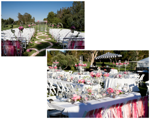 (photo courtesy of R&R Photography) Romantic roses in shades of pink dalliance with strings of pearls, rhinestones and jewels. The ultra-feminine display, created by the pros at Charmaine