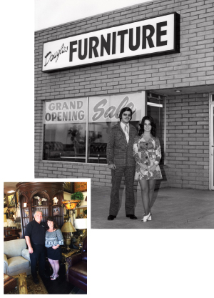 Doug and Pat Green in front of their store, Douglas Furniture, in 1975. The community mainstay is celebrating 40 years of service in 2015. Douglas Furniture is Santa Clarita Valley