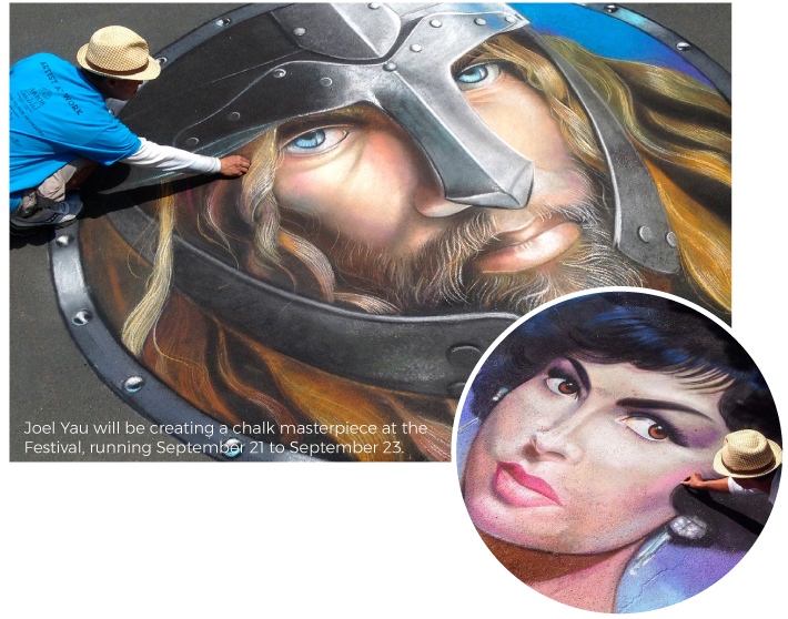Joel Yau will be creating a chalk masterpiece at the Festival, running September 21 to September 23.